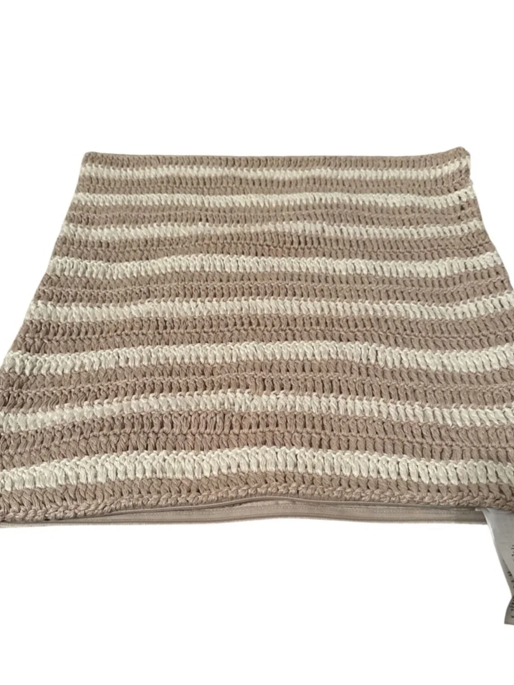 West Elm Beige and Cream Striped Linen Crochet Pillow Covers Set of 2 20x20